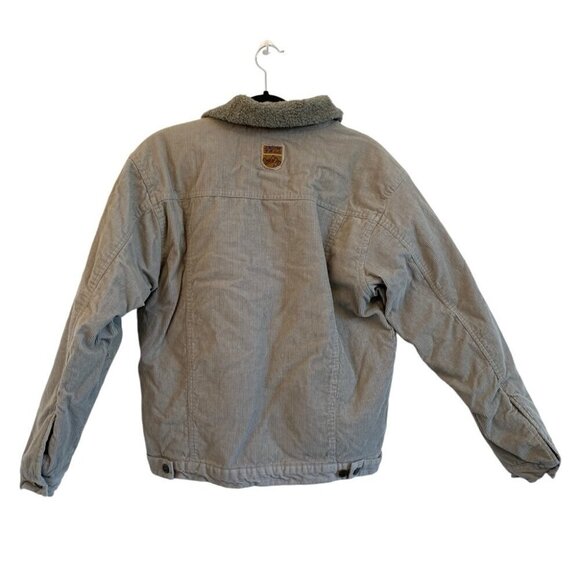 Snow Falls Jacket Womens Medium Grey Beige Corduroy Quilted Lined Sherpa Collar - Picture 2 of 11